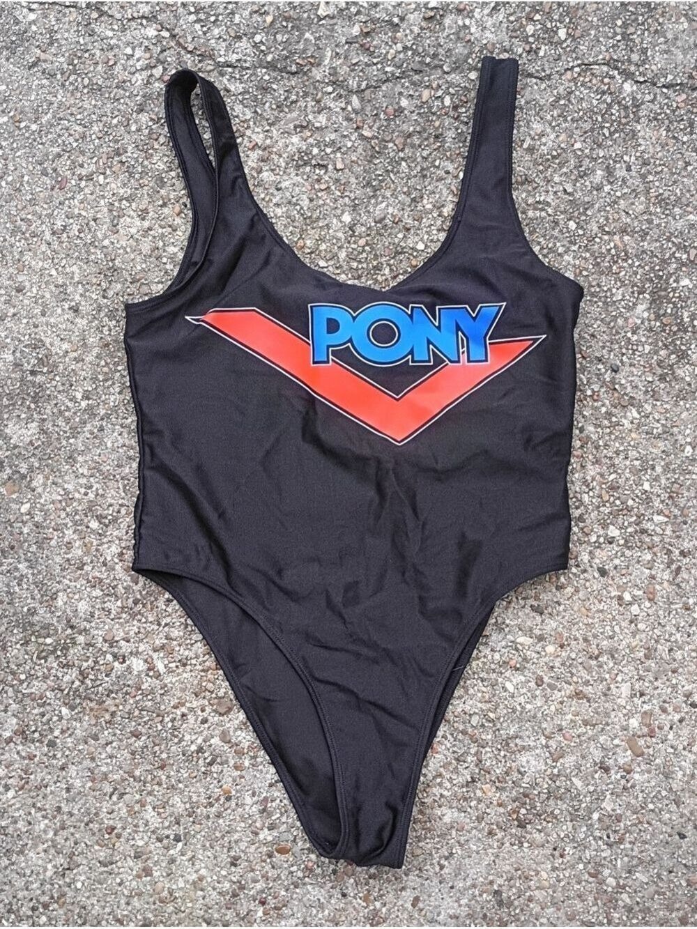🌻 Forever 21 X PONY Black One-Piece Swimsuit with Red Accent